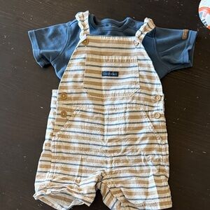 Calvin Klein Beige Striped Overalls with Blue Tee